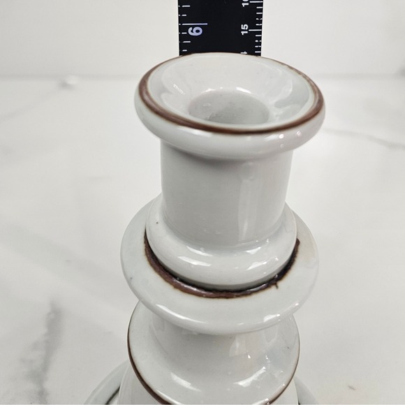 Dansk International Designs Pair Ceramic Candlesticks White Brown Trim Japan - Picture 4 of 6